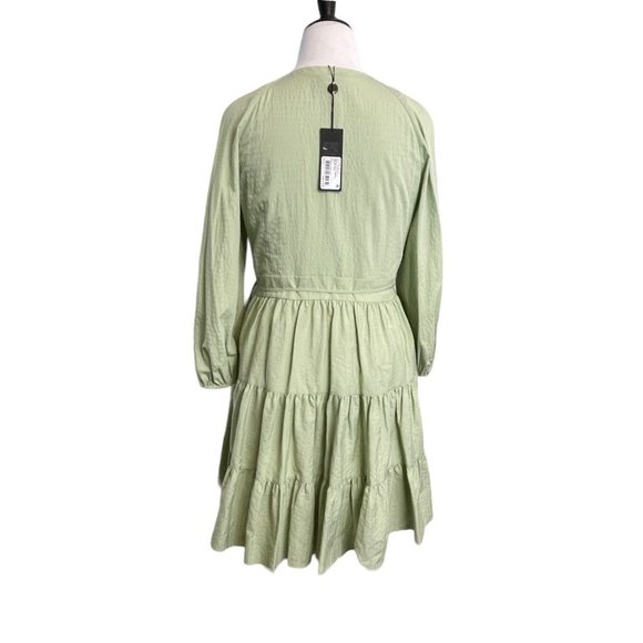 Gianni Bini Spring Sage Green Wrap V Neck Dress Long Sleeve Cotton EUC Large - Picture 3 of 9